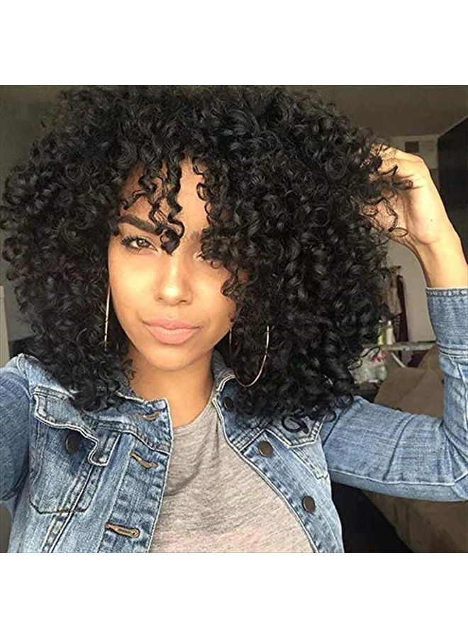 Lizzyhair باروكة لزي قصيرة ومجعدة مع غرة للنساء السوداء باروكة صناعية مقاومة للحرارة ومريحة (أسود) - Image 1