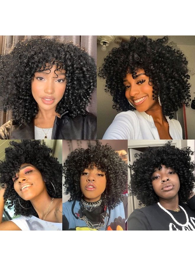 Lizzyhair باروكة لزي قصيرة ومجعدة مع غرة للنساء السوداء باروكة صناعية مقاومة للحرارة ومريحة (أسود) - Image 5