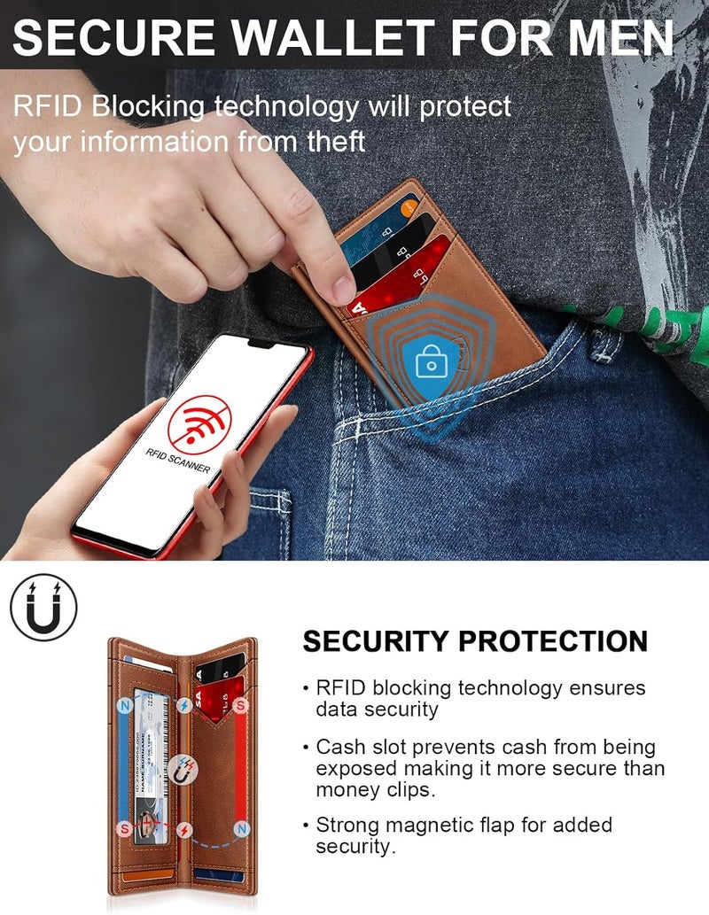 ZALVEX محفظة زالفكس للرجال محافظ جلدية لـ 12-15 بطاقة، حامل بطاقات نحيل بسيط مع حجب RFID ومشبك نقود ونافذة هوية، بني محمر، 4.33 × 2.95 × 0.39 بوصة، بسيط - Image 5