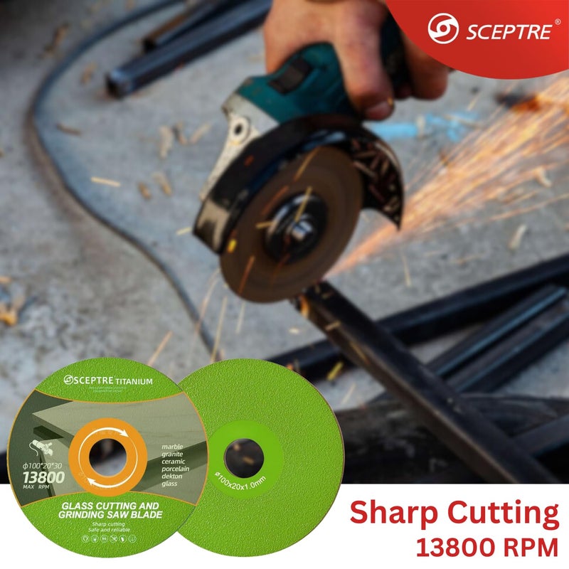 Sceptre 100mm Glass Cutting & Grinding Disc for Angle Grinder – 13800 RPM Blade for Marble, Granite, Tile, Glass – Dry Cut Cutter Wheel with Long Life & Precision Cuts (Green) - Image 4