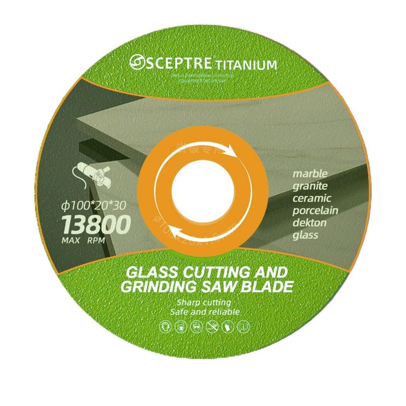 Sceptre 100mm Glass Cutting & Grinding Disc for Angle Grinder – 13800 RPM Blade for Marble, Granite, Tile, Glass – Dry Cut Cutter Wheel with Long Life & Precision Cuts (Green) - Image 1