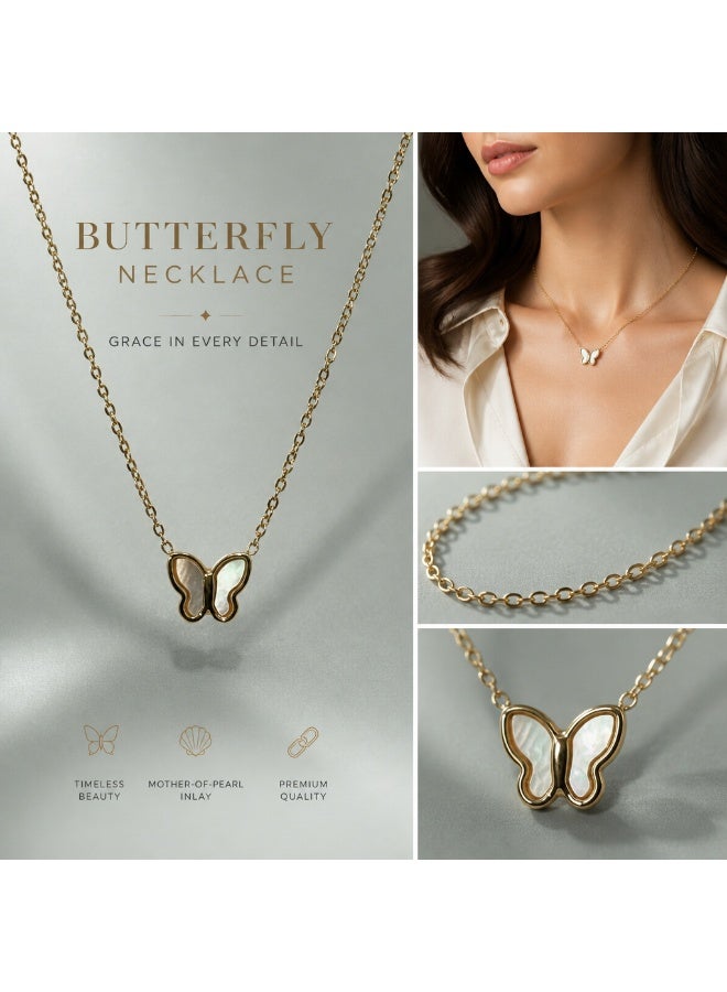 Timeless Mother-of-Pearl Butterfly Pendant Necklace for Women - Image 1
