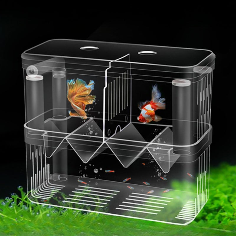 VAYINATO Petzlifeworld Double Deck Isolation Breeding Box For Aquarium Fish Breeding Acrylic Aquarium Hatchery Incubator With Divider For Seperating Small Fish | Can Connected To Air Pump - Image 1