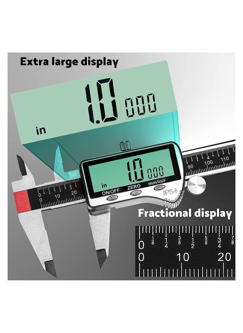 Digital Caliper Measuring Tool, Large LCD, Digital Calipers 8 inch / 200 mm, Electronic Micrometer Vernier with Fractions
