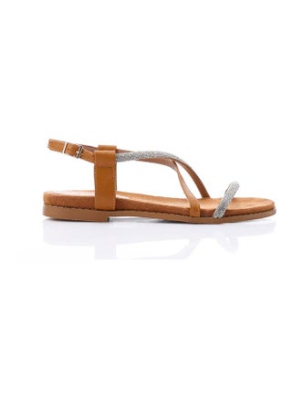 Strap Design Leather Sandals - Camel