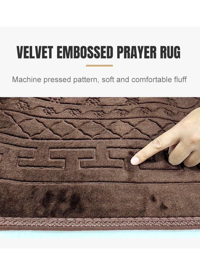 Fabienne - Anti-Slip Velvet Top Foam Embossed Prayer Mat Brown 80x120 cm - Image 1