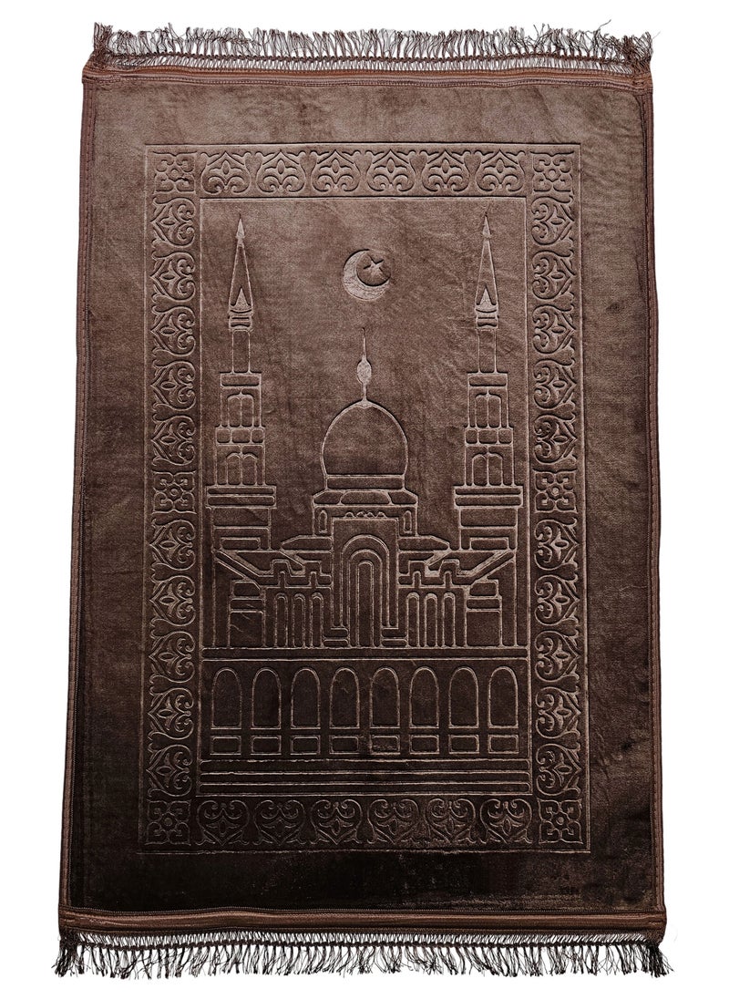 Fabienne - Anti-Slip Velvet Top Foam Embossed Prayer Mat Brown 80x120 cm - Image 1