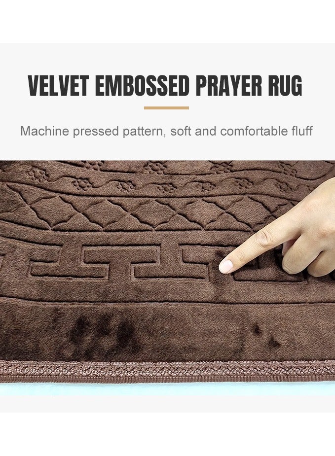 Anti-Slip Velvet Top Foam Embossed Prayer Mat Brown 80x120 cm