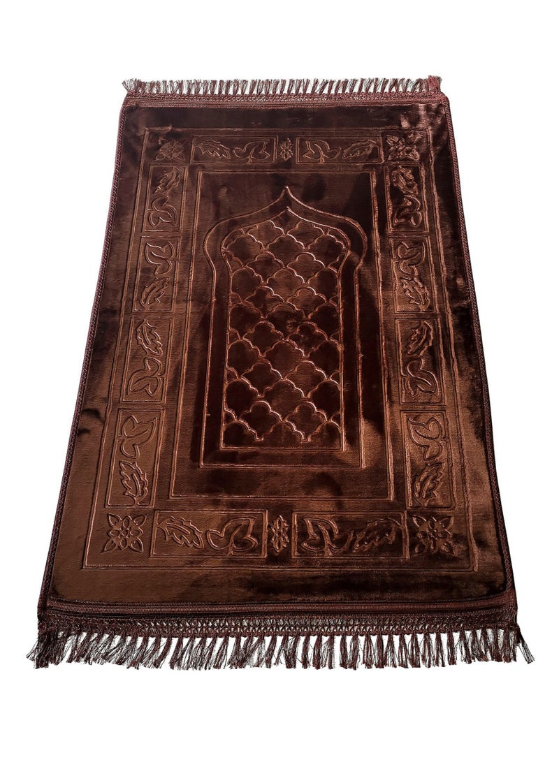 Anti-Slip Velvet Top Foam Embossed Prayer Mat Brown 80x120 cm