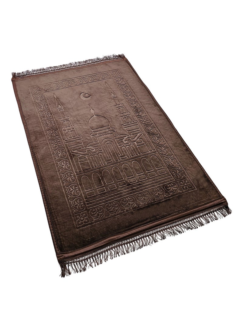 Anti-Slip Velvet Top Foam Embossed Prayer Mat Brown 80x120 cm