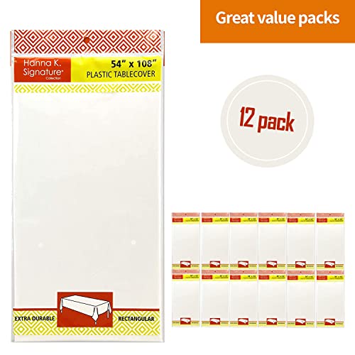 Party Dimensions White Disposable Plastic Tablecloth for Rectangle Tables (12 Pack) Table Cloths for Parties, Events & Weddings, Indoors Outdoors, 54 x 108 inches, Plastic Table Cover - Image 3