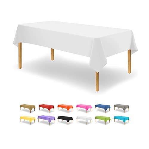 Party Dimensions White Disposable Plastic Tablecloth for Rectangle Tables (12 Pack) Table Cloths for Parties, Events & Weddings, Indoors Outdoors, 54 x 108 inches, Plastic Table Cover - Image 1