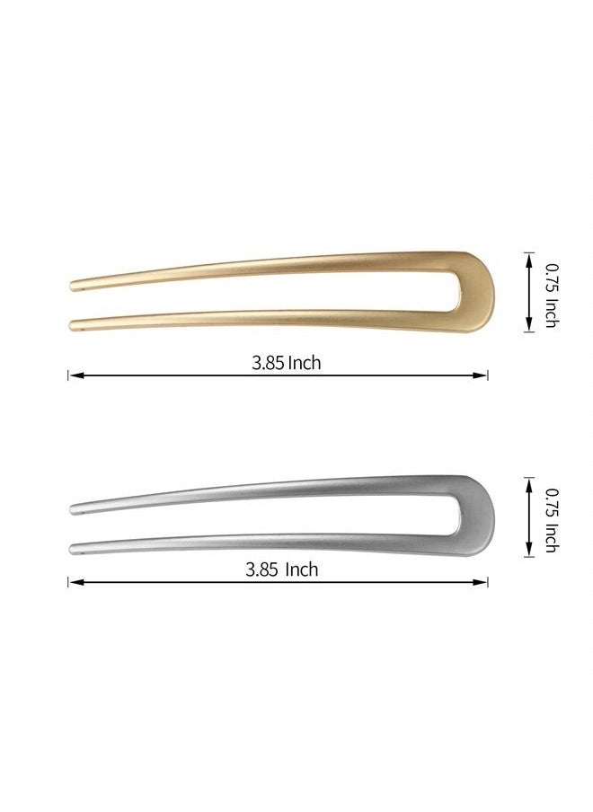 FRDTLUTHW - Large French Hair Pins Metal U-Shaped Hair Sticks (B.Gold&Silver1) - Image 1