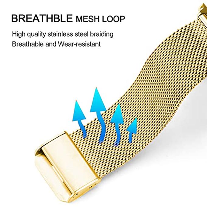 DEALELE Bands Compatible With Huawei Watch Gt5 Pro 42Mm / Gt5 / Gt4 41Mm / Fossil Q Venture Gen 4/3 / Women'S Gen 5E 42Mm / Women'S Gen 6, 18Mm Stainless Steel Metal Mesh Replacement Strap, Gold - Image 3