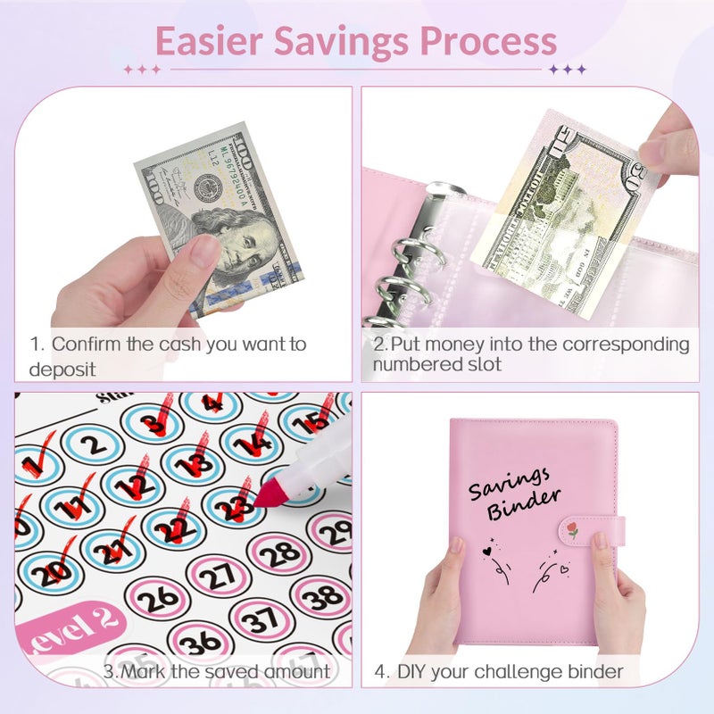 Sooez 100 Envelopes Money Saving Challenge, Savings Challenges Book with Envelopes, Flexible Saving $5050, $2600, $300, Savings Binder with 100 Pocket Pre-Number & Reusable Laminated Tracker - Image 5