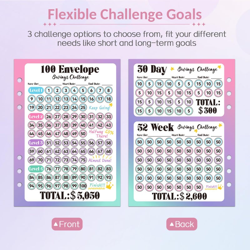 Sooez 100 Envelopes Money Saving Challenge, Savings Challenges Book with Envelopes, Flexible Saving $5050, $2600, $300, Savings Binder with 100 Pocket Pre-Number & Reusable Laminated Tracker - Image 3