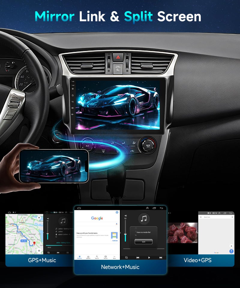 Podofo ستيريو سيارة HiFi 16EQ 2G+64G لنيسان سنترا سيلفي B17 2013-2017 مع راديو ووايرلس كار بلاي أندرويد أوتو ميرور لينك، شاشة تعمل باللمس 10.1 بوصة 1080P HD IPS، FM/RDS بلوتوث GPS واي فاي كاميرا خلفية - Image 5