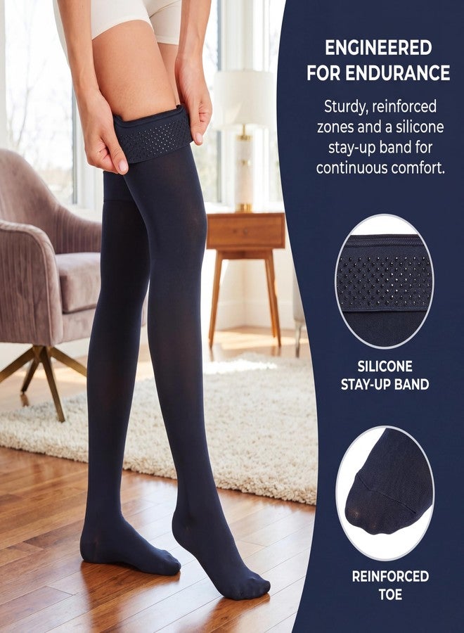 MGANG Medical 15-20 mmHg Compression Stockings for Women & Men, Pair, Thigh High Graduated Compression Socks, Closed Toe, Opaque, Support for Varicose Veins, Edema, DVT, Swelling, Flight, Navy Blue L - Image 3