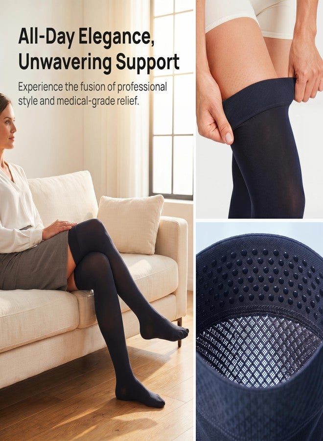 MGANG Medical 15-20 mmHg Compression Stockings for Women & Men, Pair, Thigh High Graduated Compression Socks, Closed Toe, Opaque, Support for Varicose Veins, Edema, DVT, Swelling, Flight, Navy Blue L - Image 5
