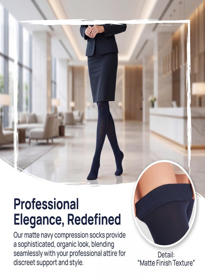MGANG Medical 15-20 mmHg Compression Stockings for Women & Men, Pair, Thigh High Graduated Compression Socks, Closed Toe, Opaque, Support for Varicose Veins, Edema, DVT, Swelling, Flight, Navy Blue L - Image 4