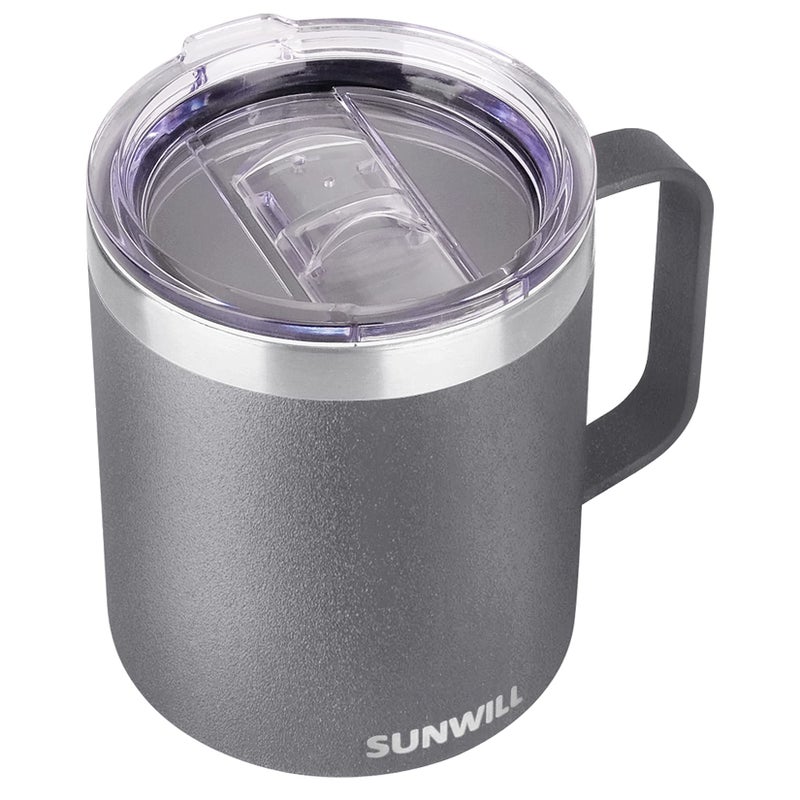 SUNWILL SUNWILL Coffee Mug with Handle  14oz Insulated Stainless Steel Coffee Travel Mug  Double Wall Vacuum Reusable Coffee Cup with Lid  Powder Coated Cool Grey - Image 1