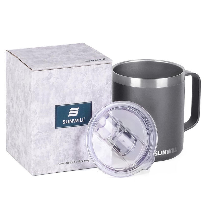 SUNWILL SUNWILL Coffee Mug with Handle  14oz Insulated Stainless Steel Coffee Travel Mug  Double Wall Vacuum Reusable Coffee Cup with Lid  Powder Coated Cool Grey - Image 5