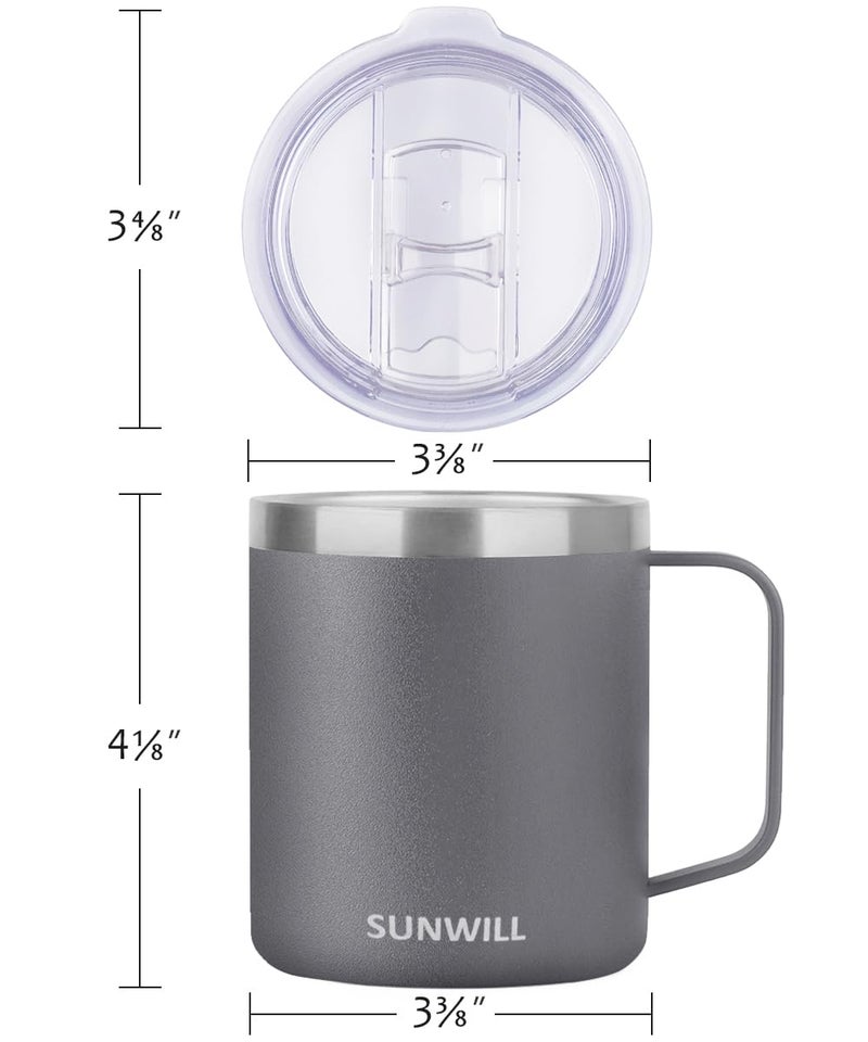 SUNWILL SUNWILL Coffee Mug with Handle  14oz Insulated Stainless Steel Coffee Travel Mug  Double Wall Vacuum Reusable Coffee Cup with Lid  Powder Coated Cool Grey - Image 4