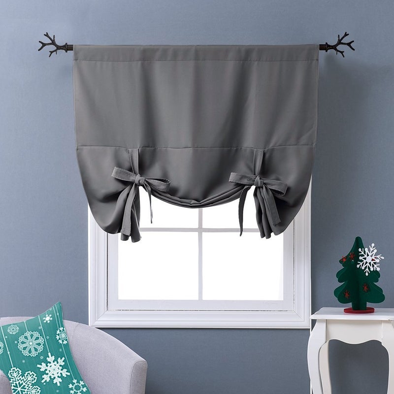 NICETOWN Thermal Insulated Blackout Short Curtain  Bathroom Curtain Gray Tie Up Shade for Small Window Window Valance Balloon Roman Blind Rod Pocket Panel 46 inches W x 63 inches L