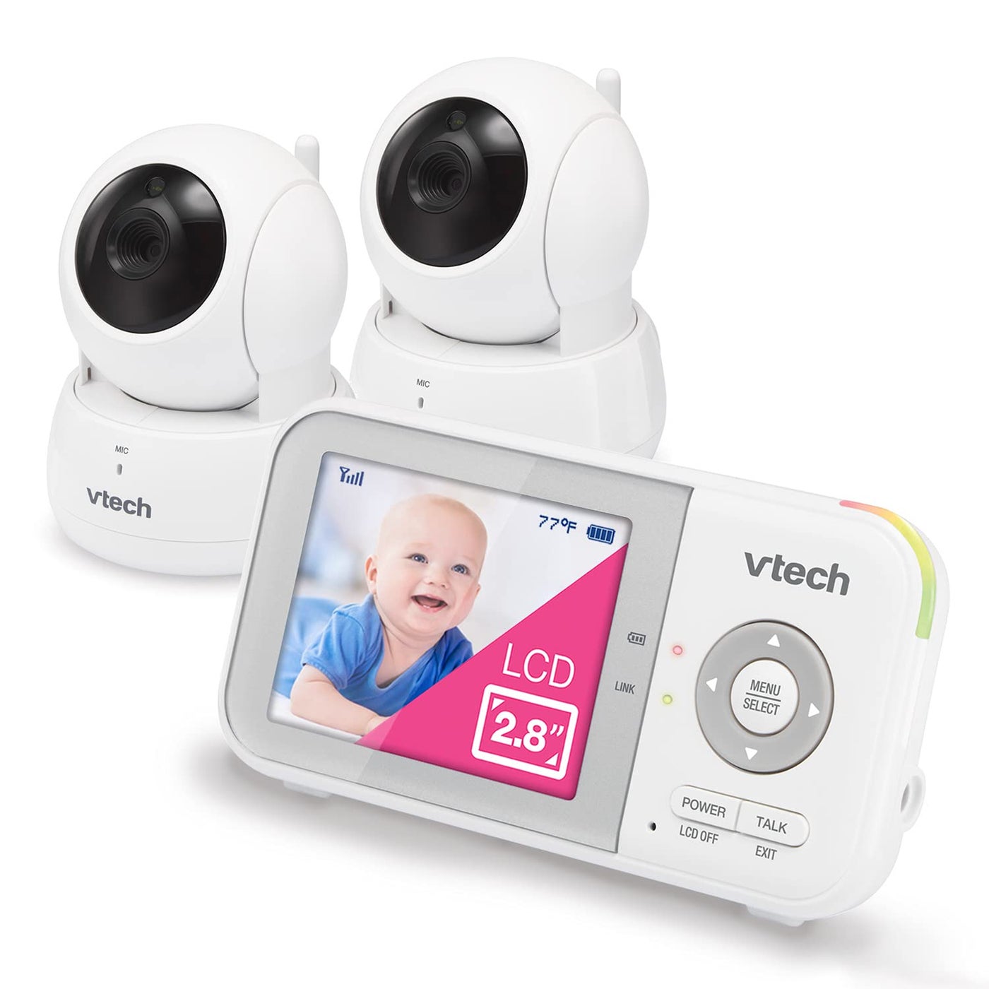 VTech VM923-2 Baby Monitor, 2.8â€Screen, 1000ft Range, Pan-Tilt-Zoom, Night Vision, 2-Way Audio, Temperature Sensor, Lullabies, Secured Transmission No WiFi