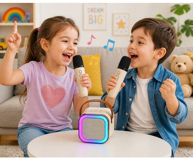 VENDIX Bluetooth Portable Karaoke Speaker with Wireless Microphones LED Light Rechargeable Kids Singing Machine for Mobile Laptop Home Party - Image 2