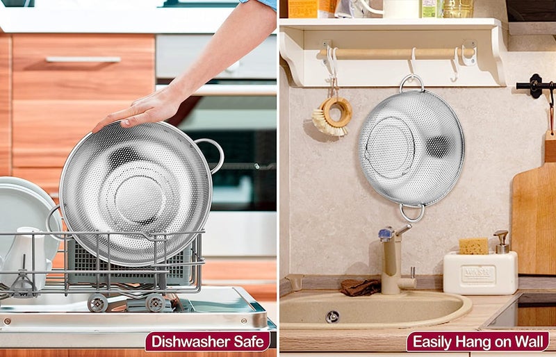 GETZET Stainless Steel Washer Kitchenware Bowl Colander Strainer Drainer with Handle for Rice Vegetables Washing Fruits Noodles Pasta Beans Grains Washing Filter Basket for Kitchen Silver - Image 5