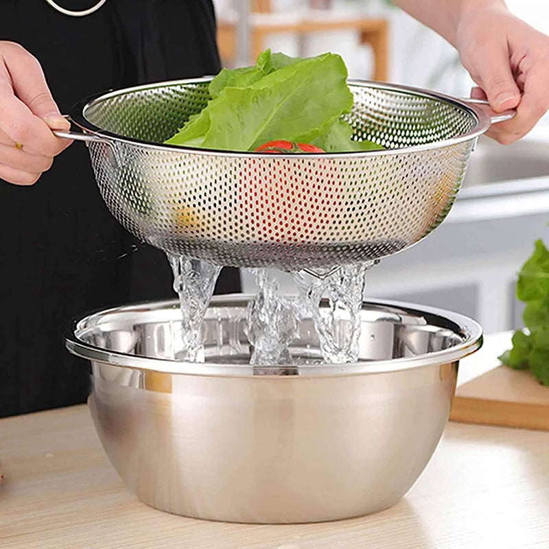 GETZET Stainless Steel Washer Kitchenware Bowl Colander Strainer Drainer with Handle for Rice Vegetables Washing Fruits Noodles Pasta Beans Grains Washing Filter Basket for Kitchen Silver - Image 4