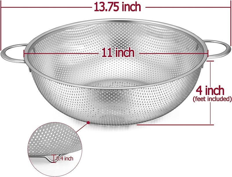 GETZET Stainless Steel Washer Kitchenware Bowl Colander Strainer Drainer with Handle for Rice Vegetables Washing Fruits Noodles Pasta Beans Grains Washing Filter Basket for Kitchen Silver - Image 2