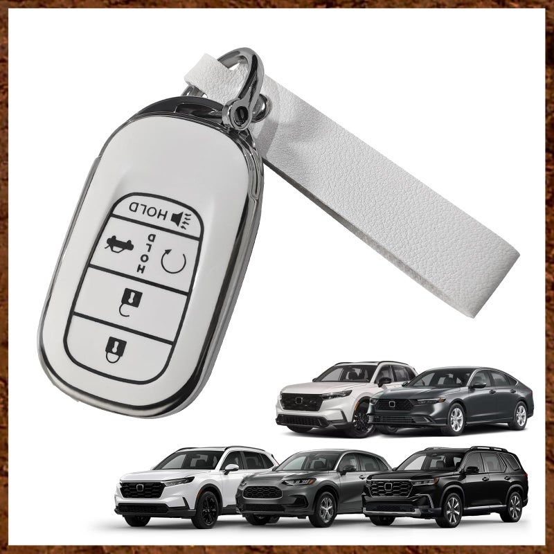 Muslogy for CRV Civic HRV 2023 2024 Key Fob Cover TPU Case Protector Compatible with Honda Smart Key Shell 5 ButtonWhite