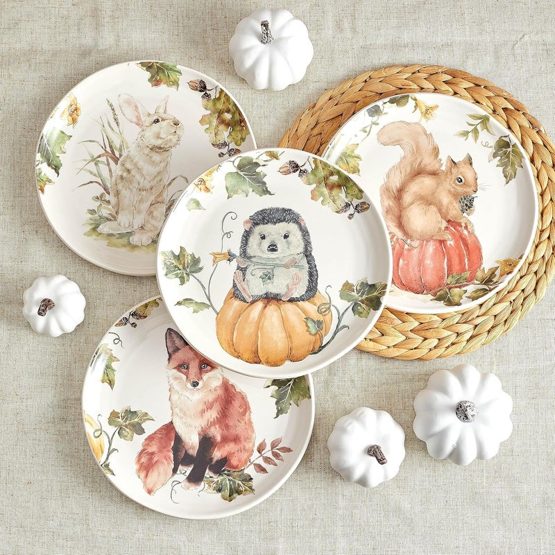 Bico Woodland Critters Ceramic Salad Plates, 8.75 inch, Set of 4, for Salad, Appetizer, Microwave & Dishwasher Safe - Image 5
