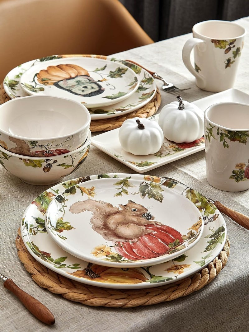 Bico Woodland Critters Ceramic Salad Plates, 8.75 inch, Set of 4, for Salad, Appetizer, Microwave & Dishwasher Safe - Image 4