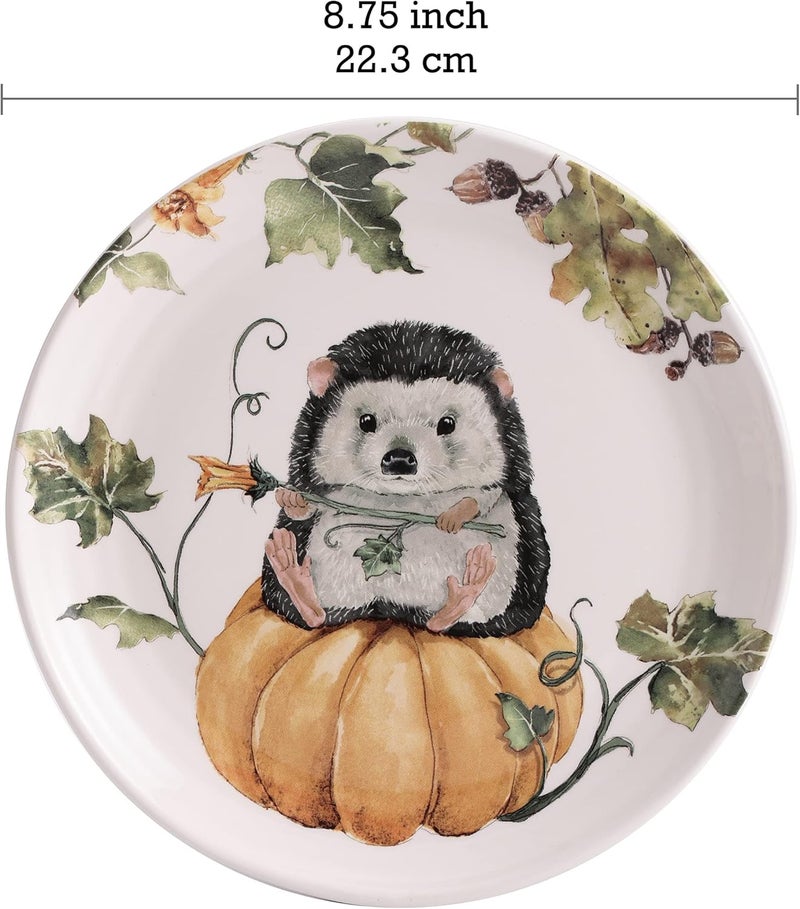 Bico Woodland Critters Ceramic Salad Plates, 8.75 inch, Set of 4, for Salad, Appetizer, Microwave & Dishwasher Safe - Image 2