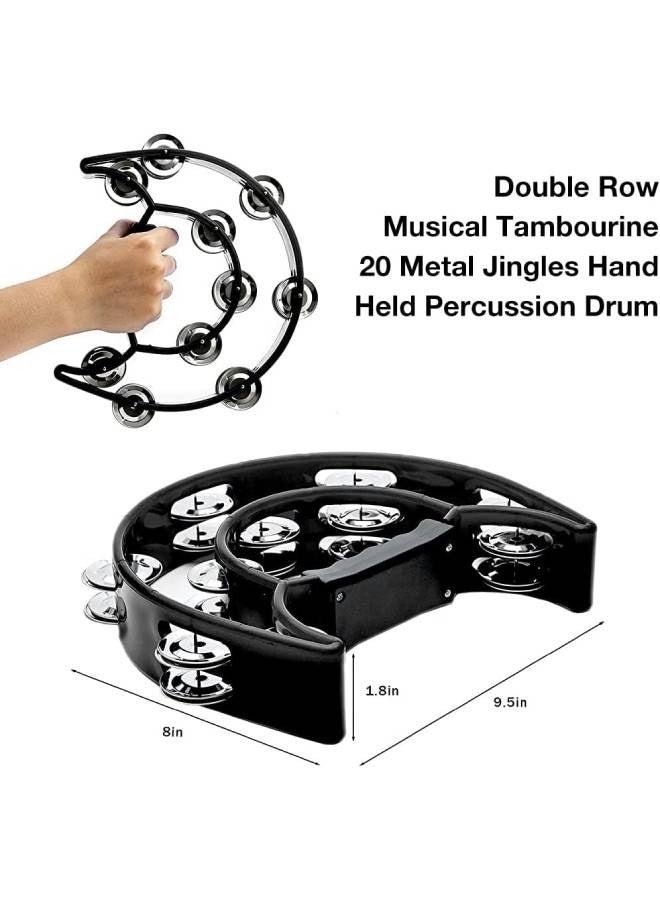 HASTHIP® Tambourine for Adult, Double Row Musical Tambourine 20 Metal Jingles Hand Held Percussion Drum, Plastic Musical Percussion Tambourines for Adults, Church, KTV, Party, Black - Image 2