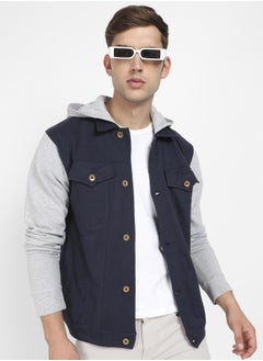 Campus Sutra Men's Grey & Navy Blue Button-Front Jacket With Contrast Detail  - Image 1