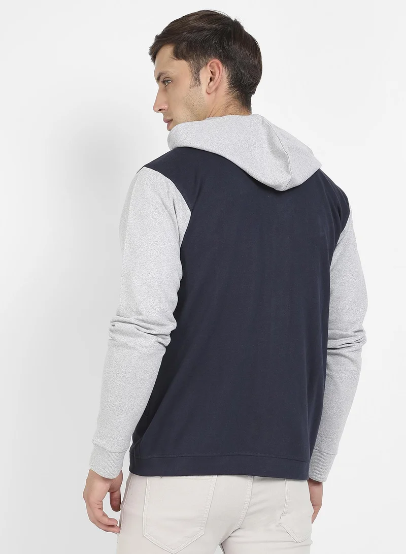 Campus Sutra Men's Grey & Navy Blue Button-Front Jacket With Contrast Detail