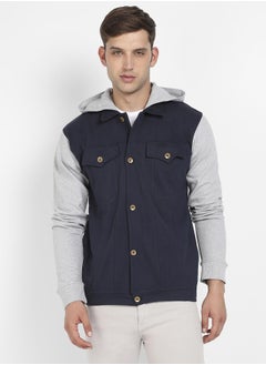 Campus Sutra Men's Grey & Navy Blue Button-Front Jacket With Contrast Detail  - Image 2