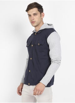 Campus Sutra Men's Grey & Navy Blue Button-Front Jacket With Contrast Detail  - Image 3