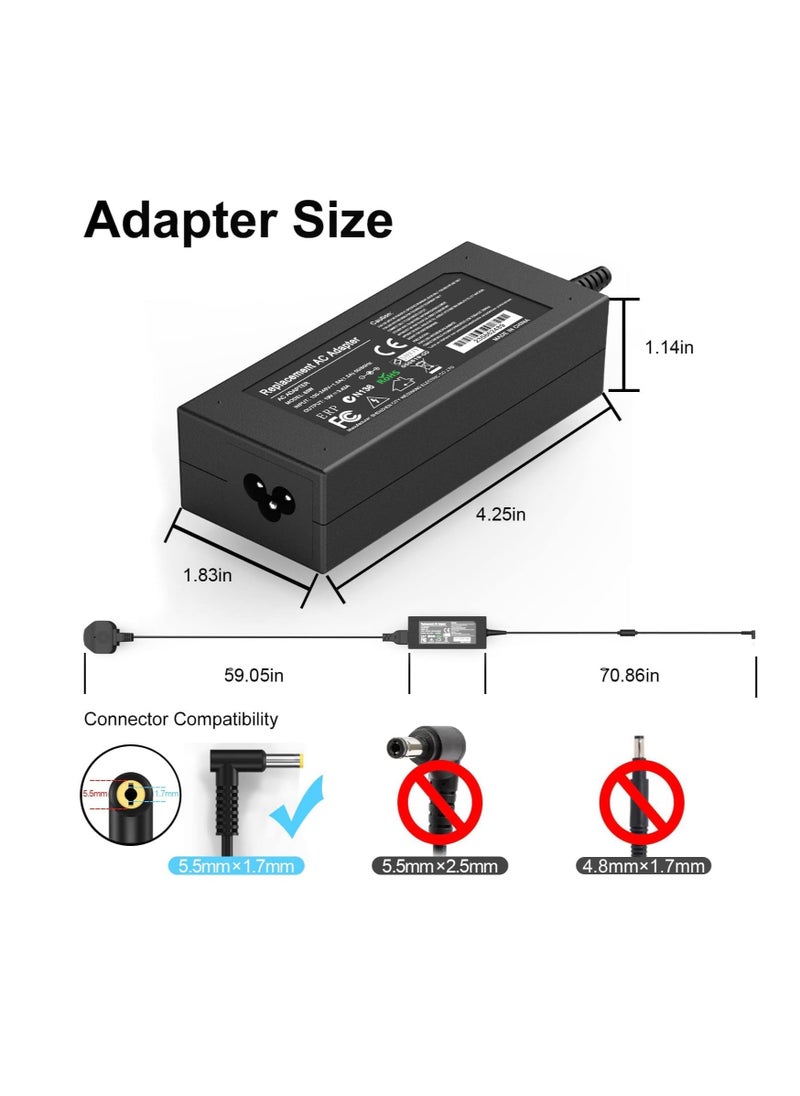 Generic - Acer Laptop Charger 65W/19V/3.42A AC Power Adapter Power Supply Replacement With Power Cord Compatible With Acer Aspire Acer ES1-511 E1 E3 E3-111 E5 and More - (5.5x1.7mm) - Image 1