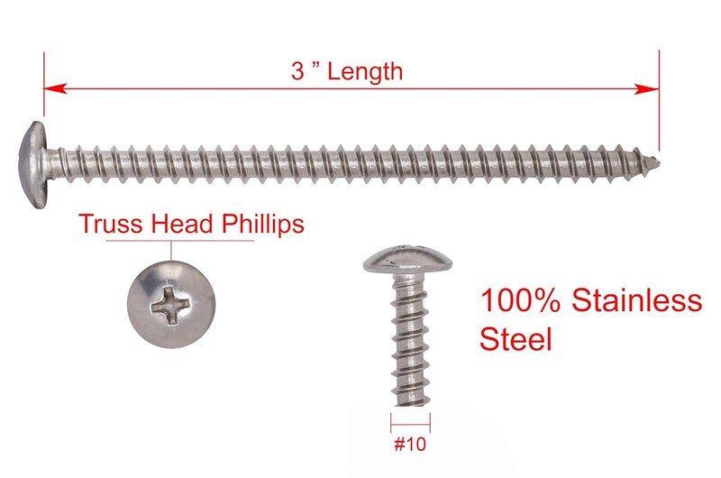 Bolt Dropper #10 X 3 inch Stainless Truss Head Phillips Wood Screw (25 Pieces), 18-8 (304) Stainless Steel Screws, ssd Screws - Image 2