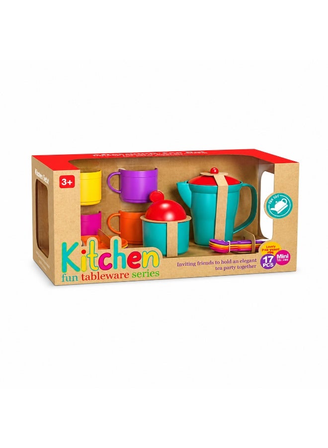Kids' Pretend Play Kitchen Teapot Set, 17 Pieces, Multi-Color