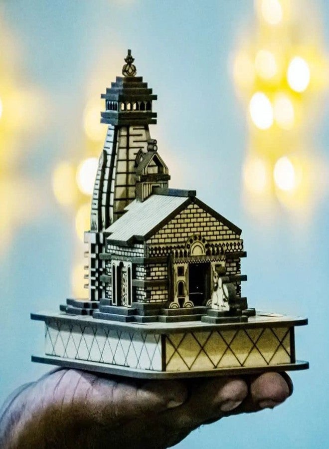 DEEP PRINT MART Kedarnath Temple Wooden Souvenir Decorative Showpiece Car Deshboard MDF Pine Wood Beautiful Kedarnath ji Temple Size 4.5 x 2.5 x 4 inch - Image 1
