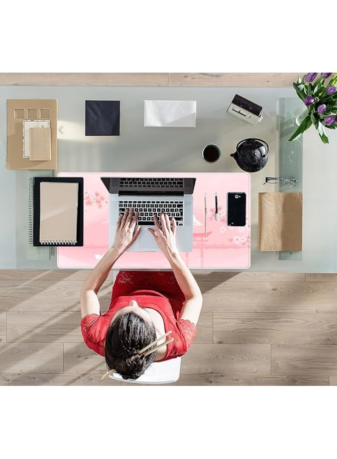 erorex Cherry Blossom Mouse Pad Kawaii Pink Floral Desk Mat，Japanese Pastel Sakura Large Anime Gaming Mousepad XXL，Cute Aesthetic Mount Fuji Japan Keyboard Mats Women Office Desk Pads 31.5''x15.75'' - Image 2