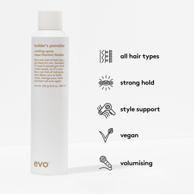 EVO Builder's Paradise Working Spray - Full Size Medium Hold Lightweight Hairspray To Build Shape & Style Control with A Reworkable Finish - 8.8oz - Image 3
