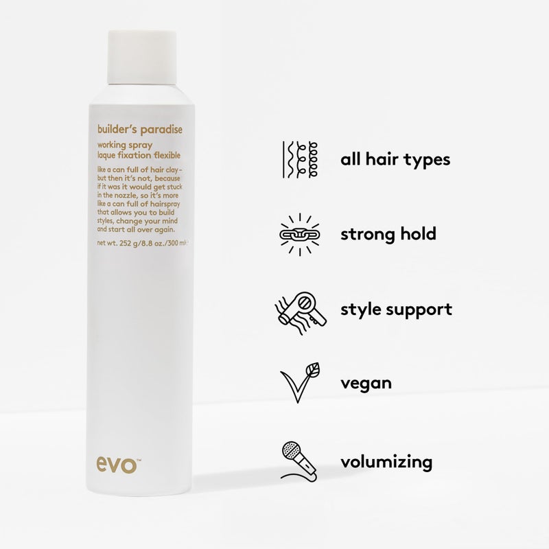 EVO Builder's Paradise Working Spray - Full Size Medium Hold Lightweight Hairspray To Build Shape & Style Control with A Reworkable Finish - 8.8oz - Image 2