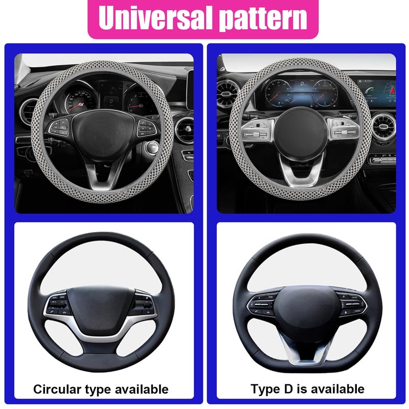 UHANBUT Elastic Stretch Steering Wheel Cover, Anti-Slip 15 inch Microfiber Odorless Breathable Ice Silk Car Steering Wheel Protector, Easy Carry, Warm in Winter & Cool in Summer (Grey) - Image 4